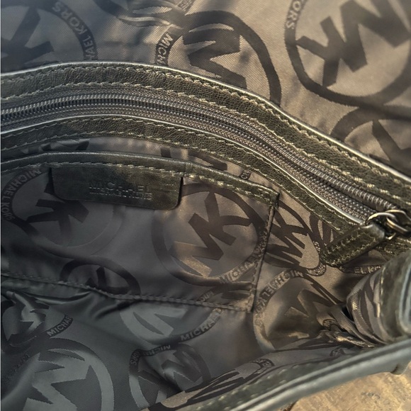 Michael Kors Leather Clutch, Grey Metallic, Gunmetal Chain Hardware - Picture 10 of 16